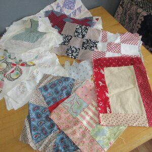 Estate Sale Vintage Handmade quilt blocks squares and fabric over 55